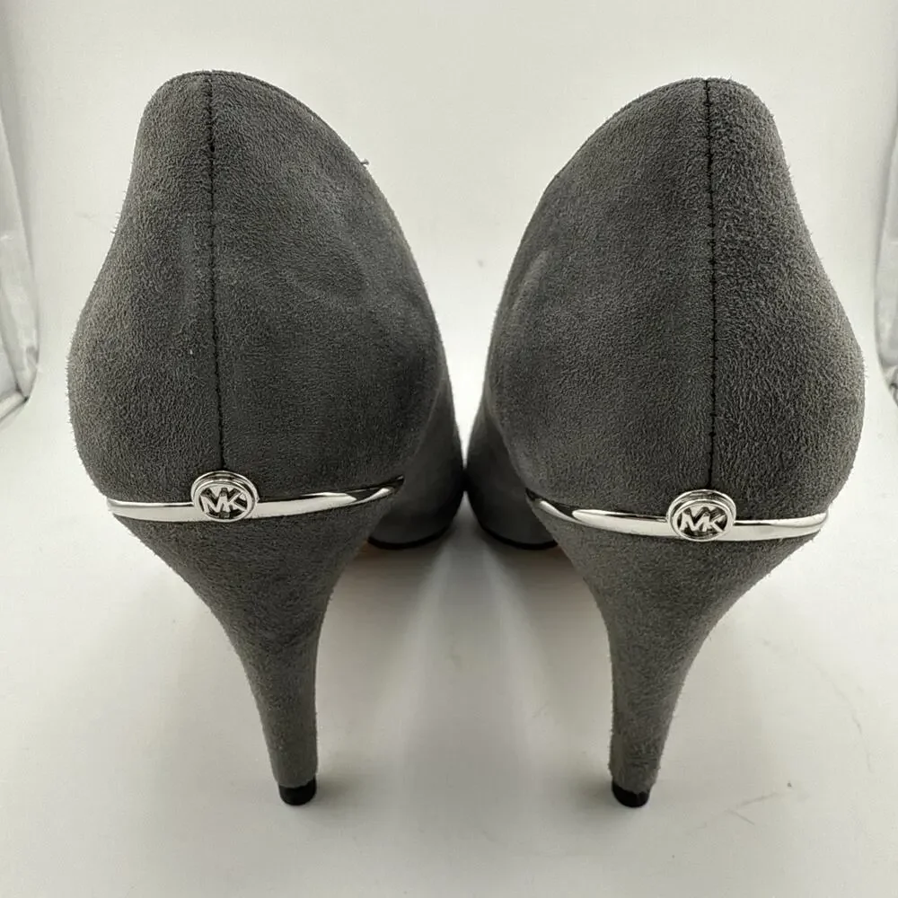 Michael Kors Lizzy Mid Pump Soft Suede Charcoal Grey Size 5‎ EUC w/ box